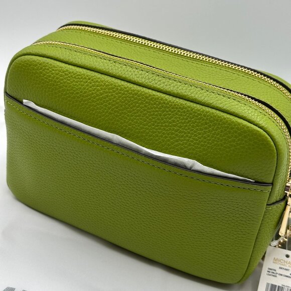 Michael Kors Bryant Med Leather Double Zip Chain Camera Crossbody Meadow Green - Picture 4 of 16